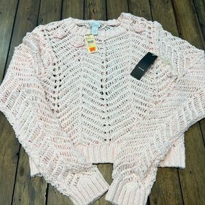 NWT Melrose Pink Crochet Open-Knit Crop Styele Sweater Size Large